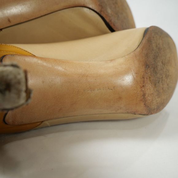 Vintage Salvatore Ferragamo Yellow Two-Tone Leather Bow Made in Italy Size 7B - Picture 9 of 11